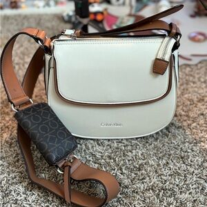 Calvin Klein White and Brown Crossbody Bag